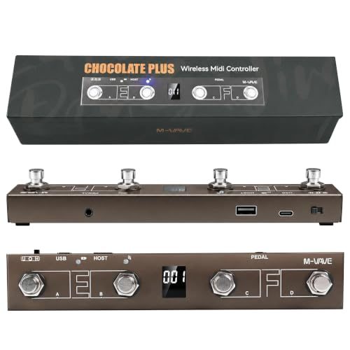 VEDO M-VAVE Chocolate-Plus Pedal MIDI Sem Fio, 4 Botões Foot Switch, Controle por APP, Pedaleira Portátil para Guitarra, Violão, Teclado, Co