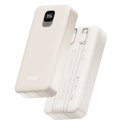 Basike Power Bank 20000mAh, Carregamento Rápido 22,5W, 2 Cabos Integrados