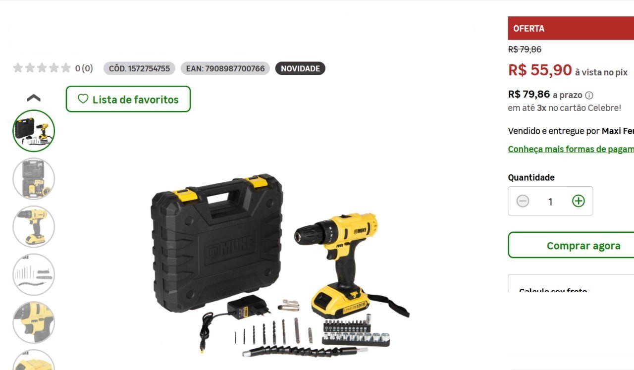 ferramentas muke tools parafusadeira e furadeira de impacto a bateria 12v 3/8 10mm com 30 acessórios e maleta
