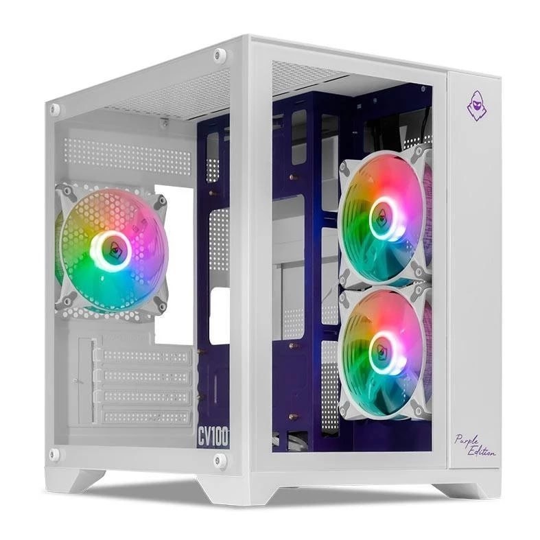 gabinete gamer mancer cv100 purple edition mid-tower 3 fans branco