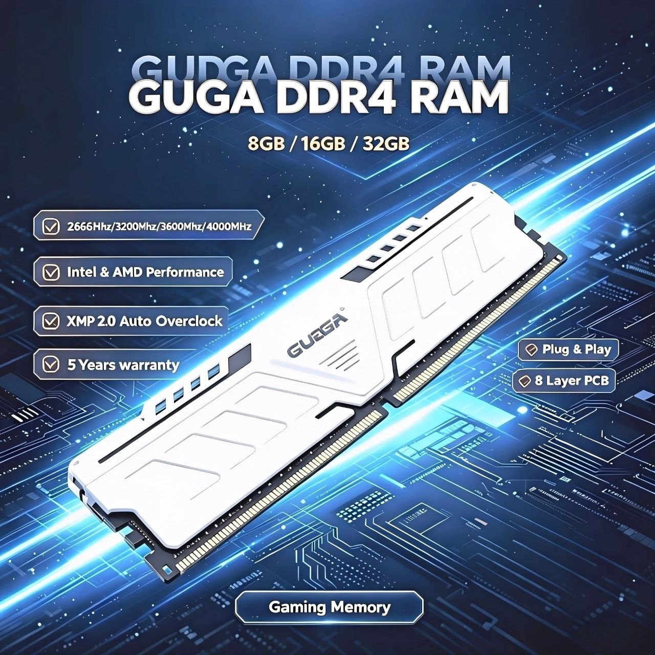 memória ram gudga ddr4 8gb 3200mhz