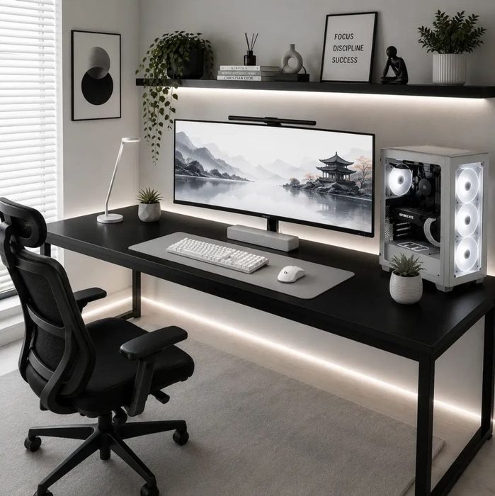 💸⚫️ Mesa Gamer 150cm Para Escritório Industrial Estrutura Aço